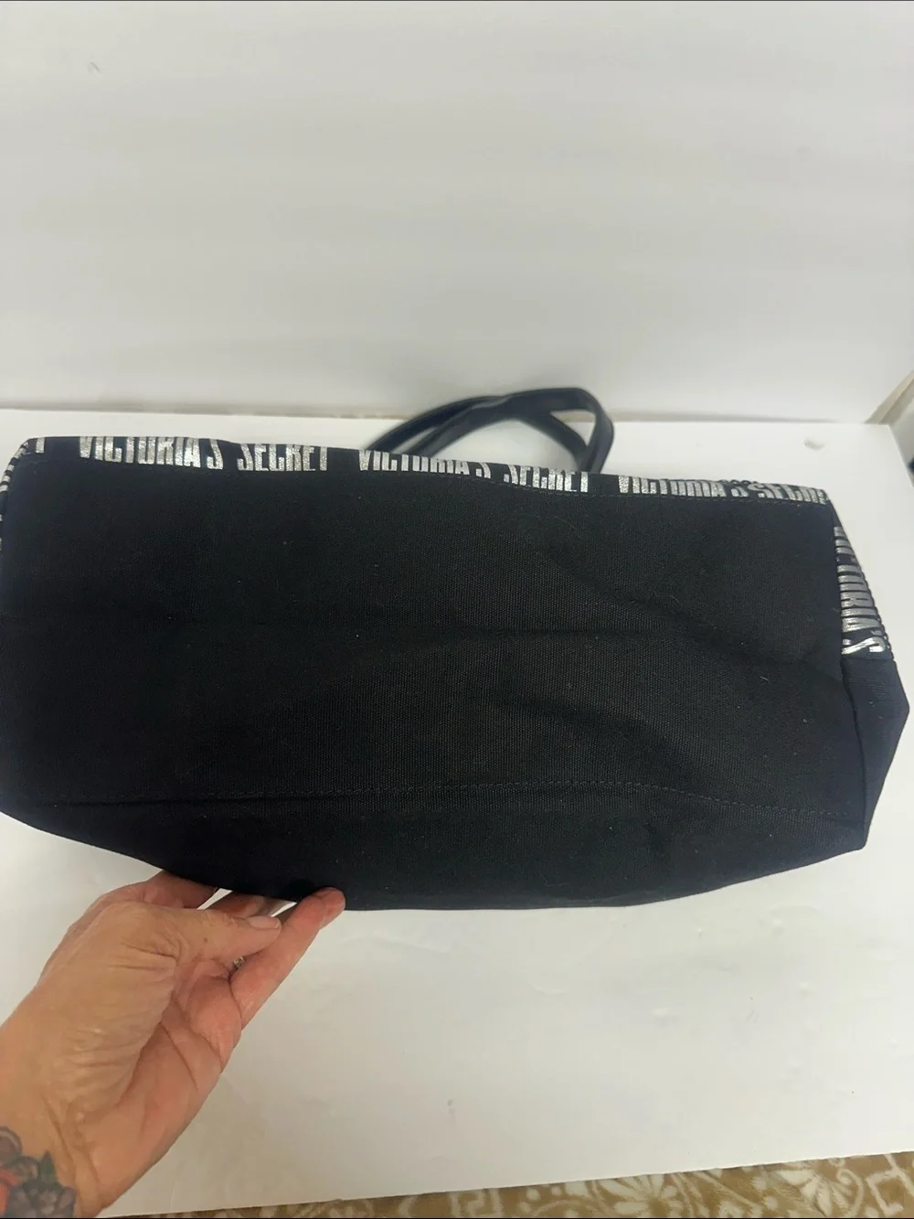 Victoria's Secret Black & Silver Sequin Logo Tote Bag and pouch Set